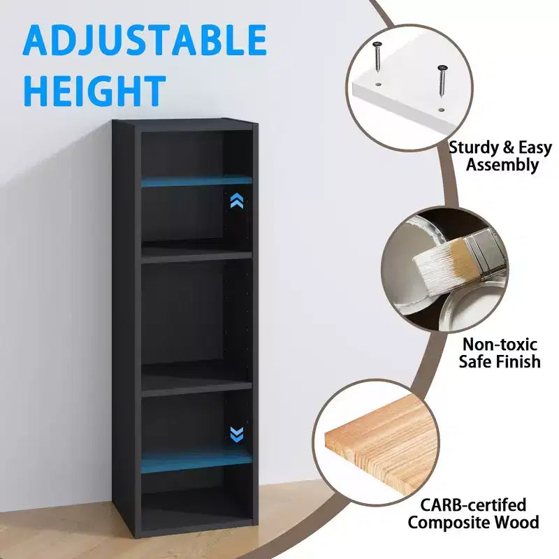 HOMLUX Étagère bibliothèque 3 niveaux ouverte, support de rangement polyvalent avec tablettes réglables Noir/Blanc