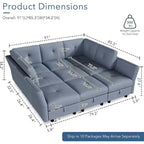 Canapé d'angle modulable en U Acekool 143 pouces, canapé 9 places en velours bleu avec pouf de rangement, canapé de salon rembourré, meubles d'appartement