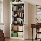 71 Tall Bookshelf, 5-Tier White Open Bookcase with Adjustable Shelves, Roman Column Style Floor Standing Wooden Storage Organizer