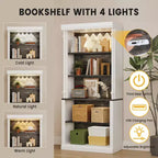 Bibliothèque haute de 180 cm, bibliothèque ouverte à 5 niveaux avec étagères réglables, organisateur de rangement en bois sur pied style colonne romaine