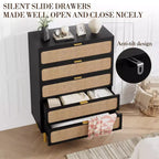 Commode à 5 tiroirs en rotin pour chambre à coucher, commode de rangement avec tiroirs profonds, grande commode double pour placard avec plateau large, grande commode en bois