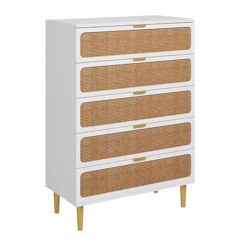 Commode à 5 tiroirs en rotin pour chambre à coucher, commode de rangement avec tiroirs profonds, grande commode double pour placard avec plateau large, grande commode en bois