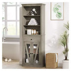 Armoire de rangement haute, bibliothèque avec étagères réglables, armoire de style ferme pour salon, salle de bain, grise