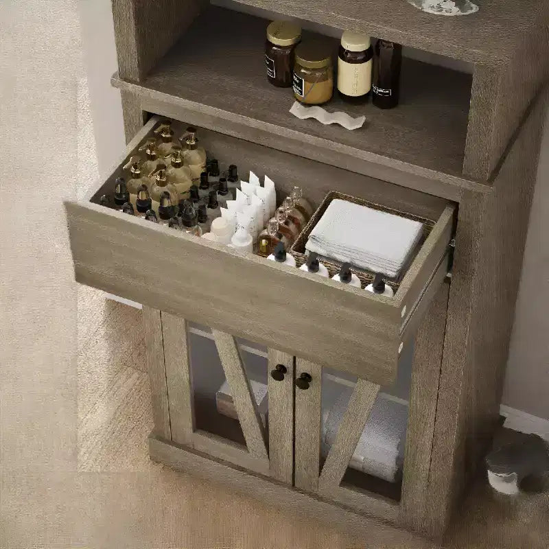 Armoire de rangement haute, bibliothèque avec étagères réglables, armoire de style ferme pour salon, salle de bain, grise