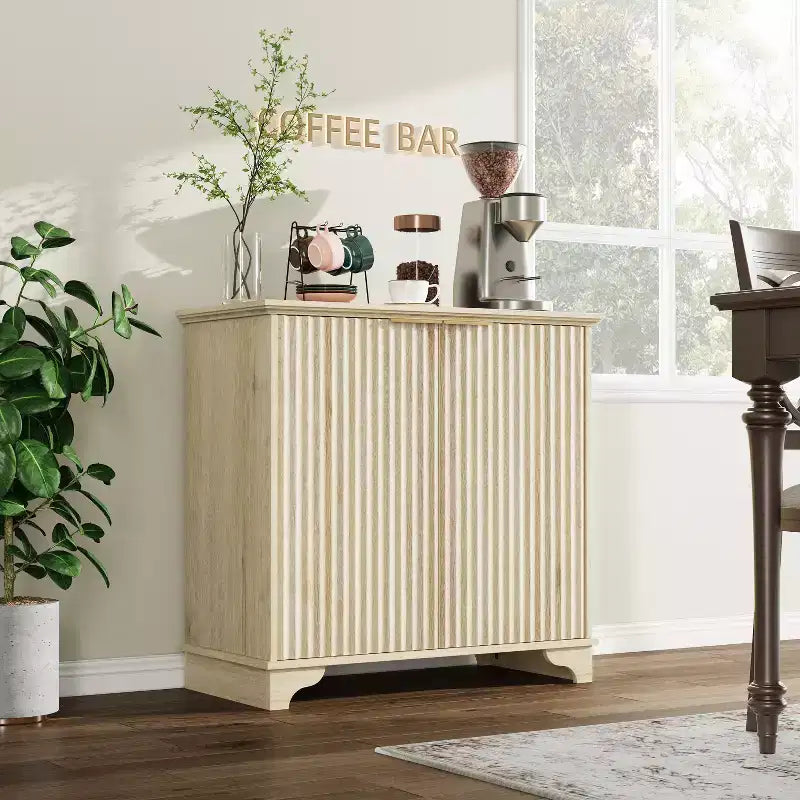 Bahut de Rangement Buffet avec Rainures, Armoire de Rangement de Cuisine à 2 Portes, Meuble Buffet Bar à Café avec Étagères Réglables