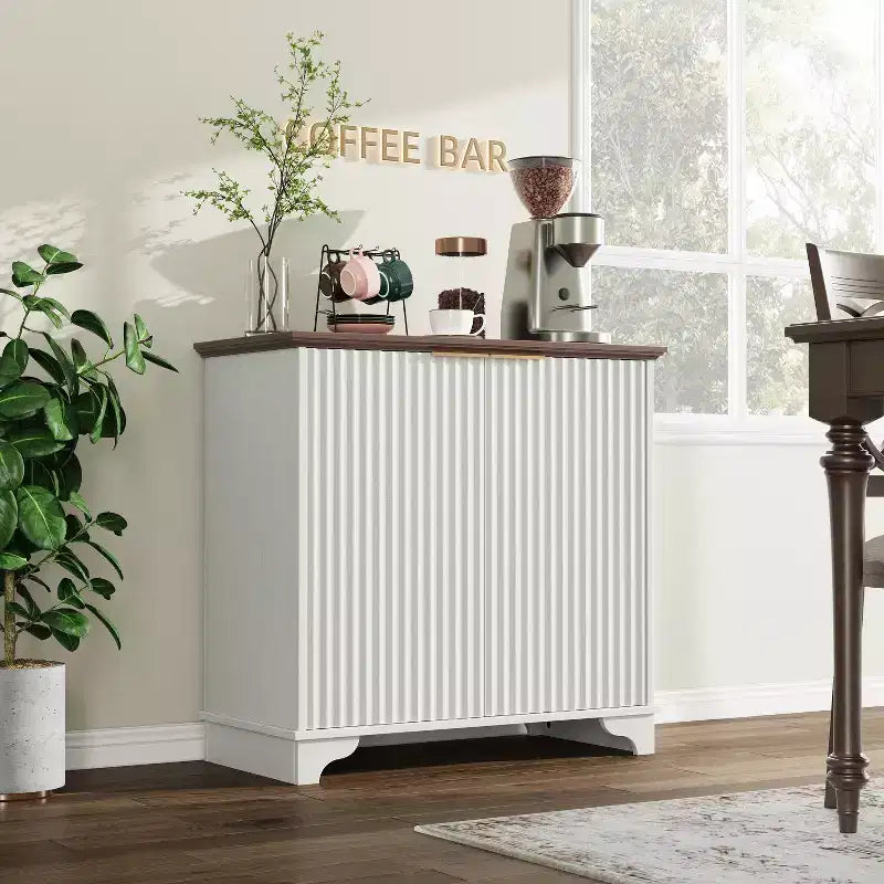 Bahut de Rangement Buffet avec Rainures, Armoire de Rangement de Cuisine à 2 Portes, Meuble Buffet Bar à Café avec Étagères Réglables