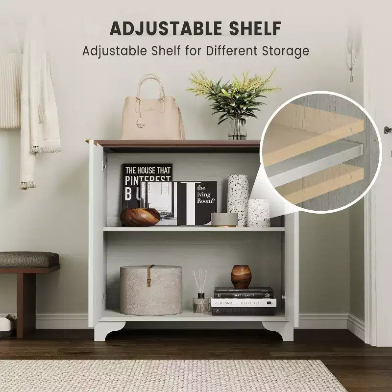 Bahut de Rangement Buffet avec Rainures, Armoire de Rangement de Cuisine à 2 Portes, Meuble Buffet Bar à Café avec Étagères Réglables