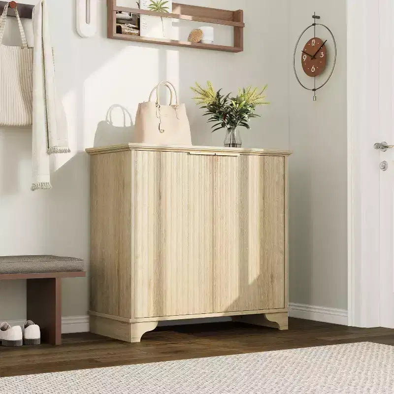 Bahut de Rangement Buffet avec Rainures, Armoire de Rangement de Cuisine à 2 Portes, Meuble Buffet Bar à Café avec Étagères Réglables