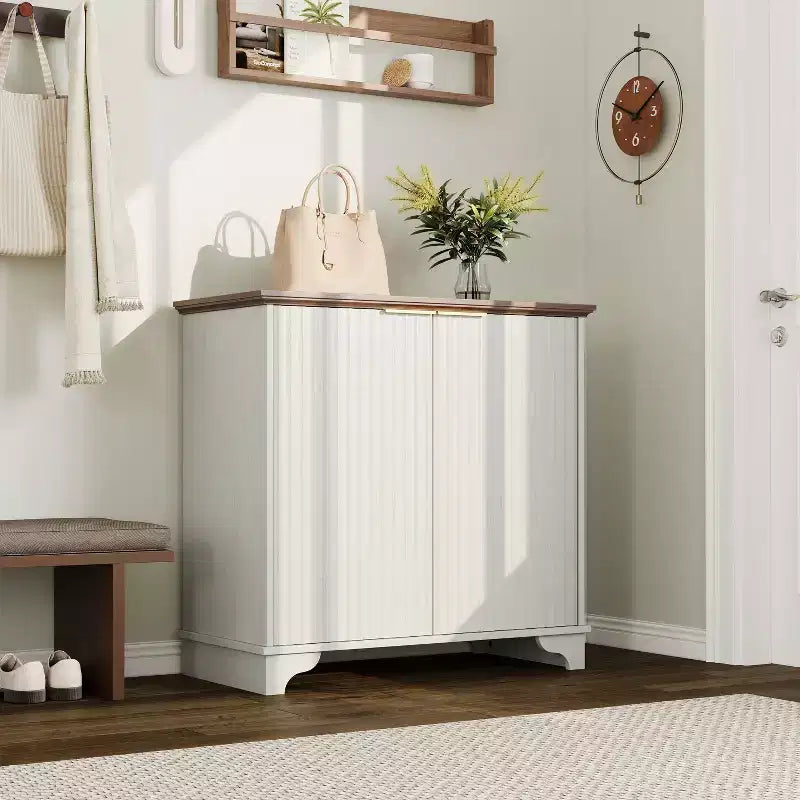 Bahut de Rangement Buffet avec Rainures, Armoire de Rangement de Cuisine à 2 Portes, Meuble Buffet Bar à Café avec Étagères Réglables