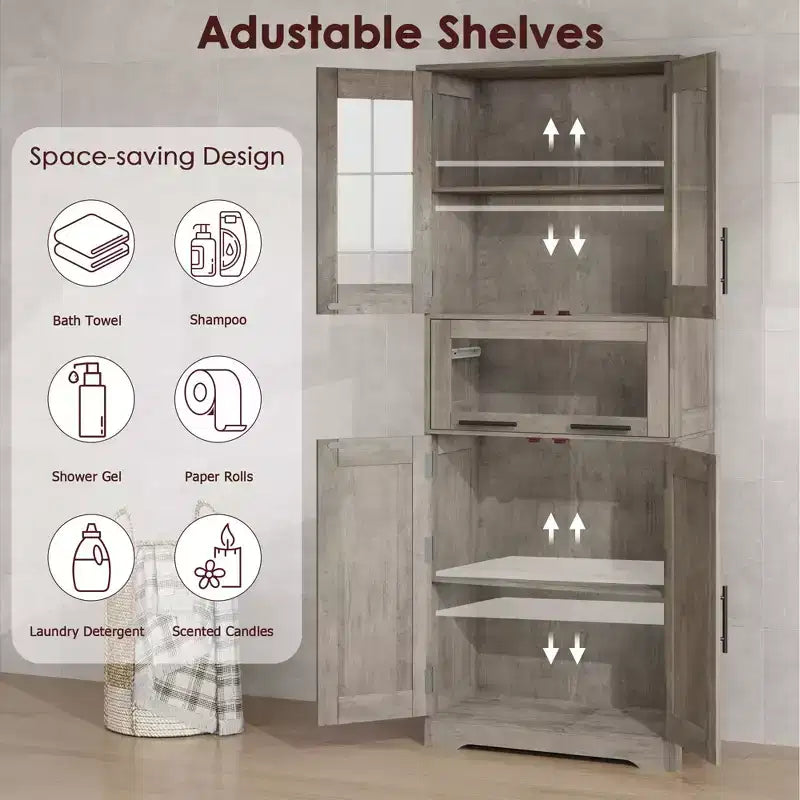 Meuble Colonne de Salle de Bain Haute GustoWave, Meuble de Rangement sur Pied avec Portes en Verre et Étagères et Tiroirs Réglables, Colonne de 170 cm pour Cuisine