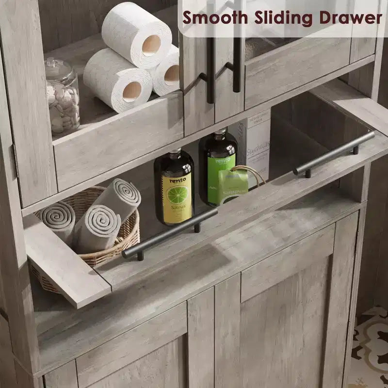 Meuble Colonne de Salle de Bain Haute GustoWave, Meuble de Rangement sur Pied avec Portes en Verre et Étagères et Tiroirs Réglables, Colonne de 170 cm pour Cuisine