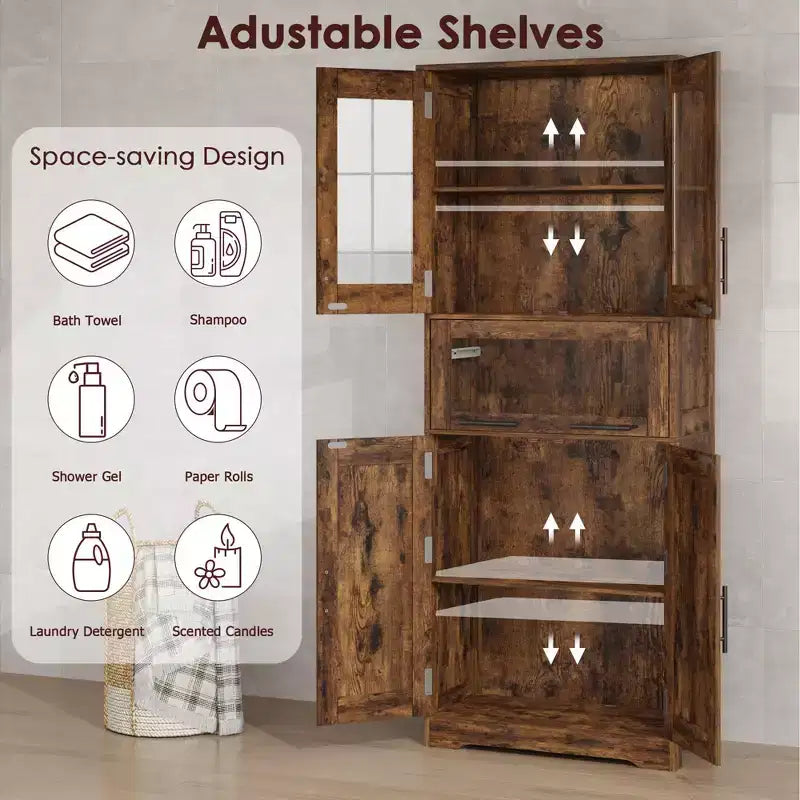 Meuble Colonne de Salle de Bain Haute GustoWave, Meuble de Rangement sur Pied avec Portes en Verre et Étagères et Tiroirs Réglables, Colonne de 170 cm pour Cuisine