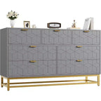 53.5 Dresser for Bedroom,Modern 7 Drawer Triple Dresser with Gold Accents,Long Storage Organizer for TV Stand & Closet,Large Chest of Drawers