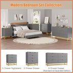 Commode de chambre à coucher 53,5 po, commode triple moderne à 7 tiroirs avec accents dorés, organisateur de rangement long pour meuble TV et placard, grande commode à tiroirs
