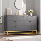 Commode de chambre à coucher 53,5 po, commode triple moderne à 7 tiroirs avec accents dorés, organisateur de rangement long pour meuble TV et placard, grande commode à tiroirs