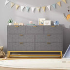 Commode de chambre à coucher 53,5 po, commode triple moderne à 7 tiroirs avec accents dorés, organisateur de rangement long pour meuble TV et placard, grande commode à tiroirs