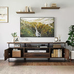 Meuble TV moderne du milieu du siècle TROPOW - Meuble de divertissement de 190 cm avec rangement et tiroir, console industrielle pour salon, marron rustique