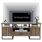 Meuble TV moderne du milieu du siècle TROPOW - Meuble de divertissement de 190 cm avec rangement et tiroir, console industrielle pour salon, marron rustique
