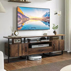 Meuble TV moderne du milieu du siècle TROPOW - Meuble de divertissement de 190 cm avec rangement et tiroir, console industrielle pour salon, marron rustique
