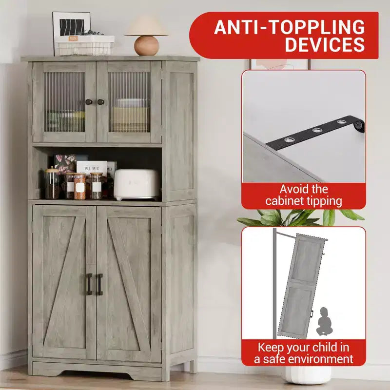 Meuble de Salle de Bain Haut avec 4 Portes et Étagères Réglables, Meuble de Rangement de Salle de Bain Autonome de 50 cm, Armoire de Ferme pour Cuisine, Salon