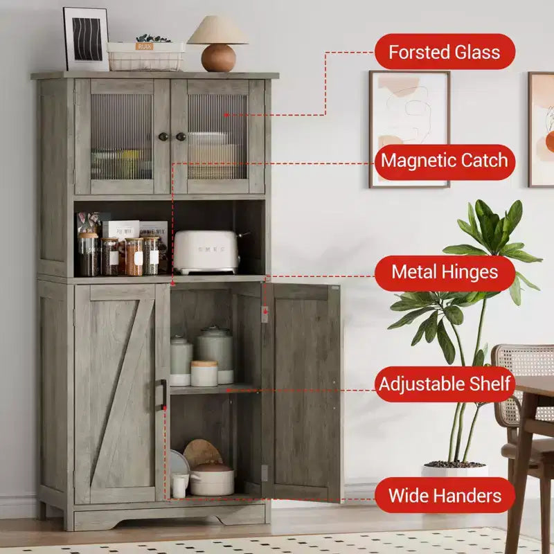 Meuble de Salle de Bain Haut avec 4 Portes et Étagères Réglables, Meuble de Rangement de Salle de Bain Autonome de 50 cm, Armoire de Ferme pour Cuisine, Salon