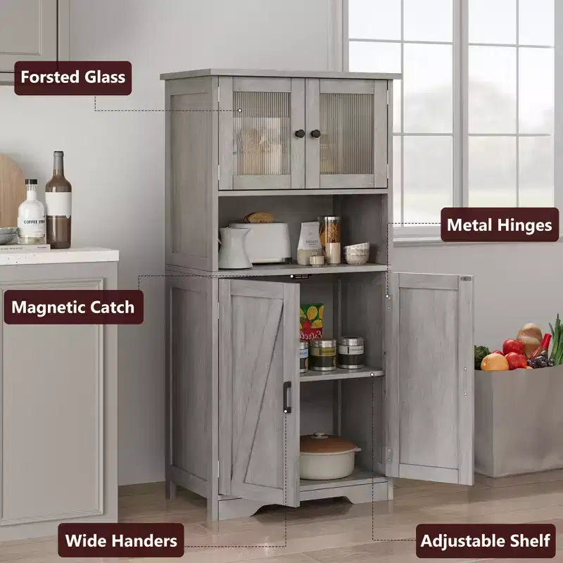 Meuble de Salle de Bain Haut avec 4 Portes et Étagères Réglables, Meuble de Rangement de Salle de Bain Autonome de 50 cm, Armoire de Ferme pour Cuisine, Salon