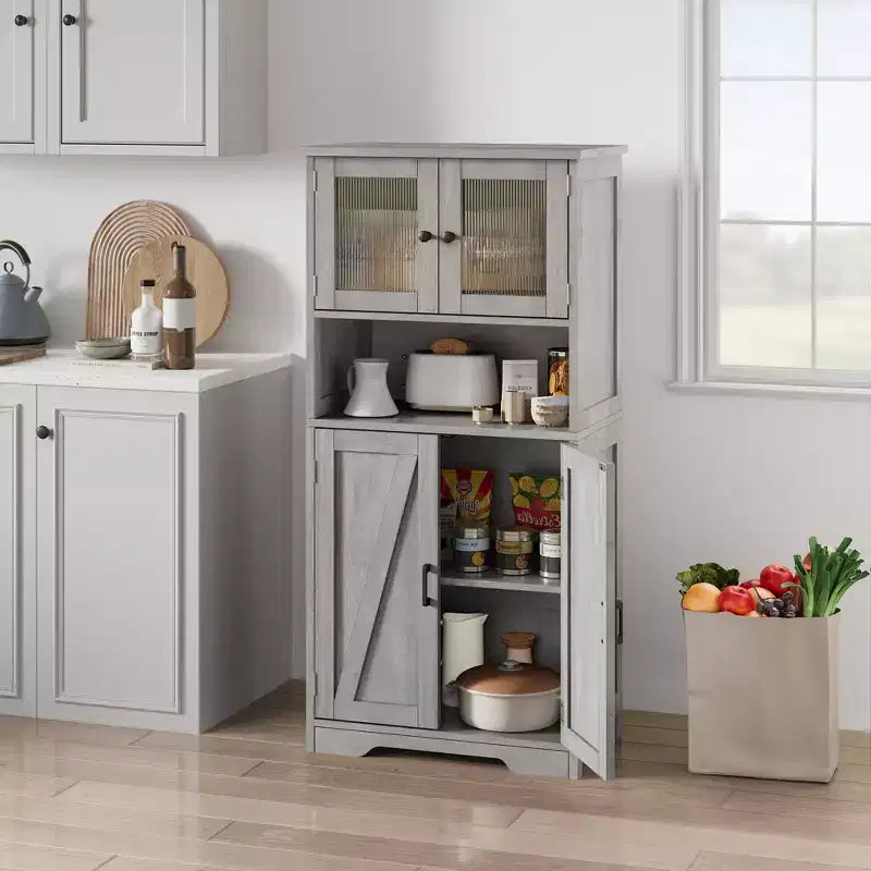 Meuble de Salle de Bain Haut avec 4 Portes et Étagères Réglables, Meuble de Rangement de Salle de Bain Autonome de 50 cm, Armoire de Ferme pour Cuisine, Salon