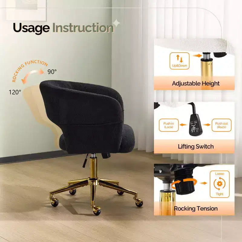 Karl Home | Fauteuil de bureau pivotant à dossier anneau en velours de 25,1 pouces