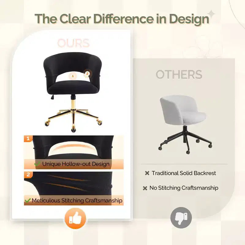 Karl Home | Fauteuil de bureau pivotant à dossier anneau en velours de 25,1 pouces