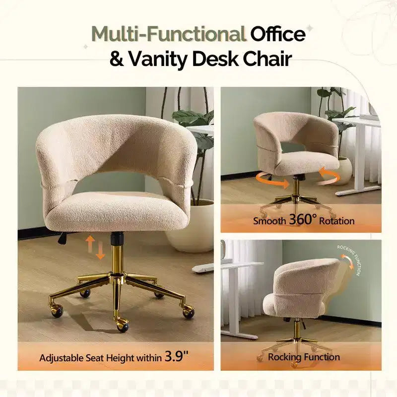 Karl Home | Fauteuil de bureau pivotant à dossier anneau en velours de 25,1 pouces
