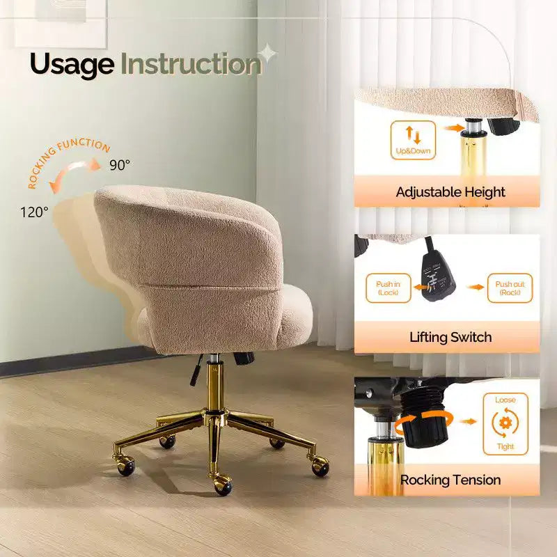 Karl Home | Fauteuil de bureau pivotant à dossier anneau en velours de 25,1 pouces