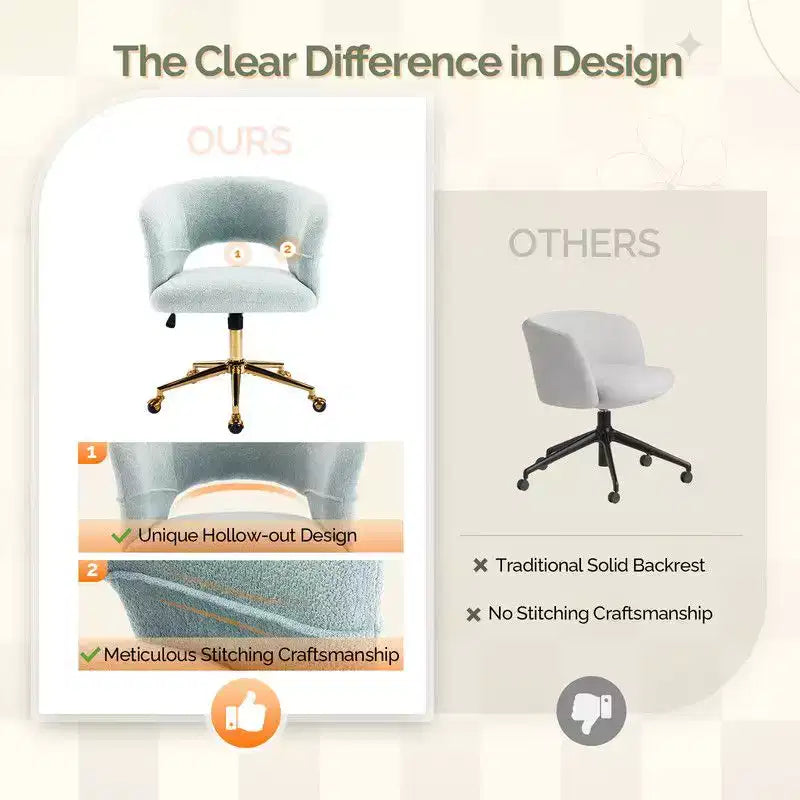 Karl Home | Fauteuil de bureau pivotant à dossier anneau en velours de 25,1 pouces