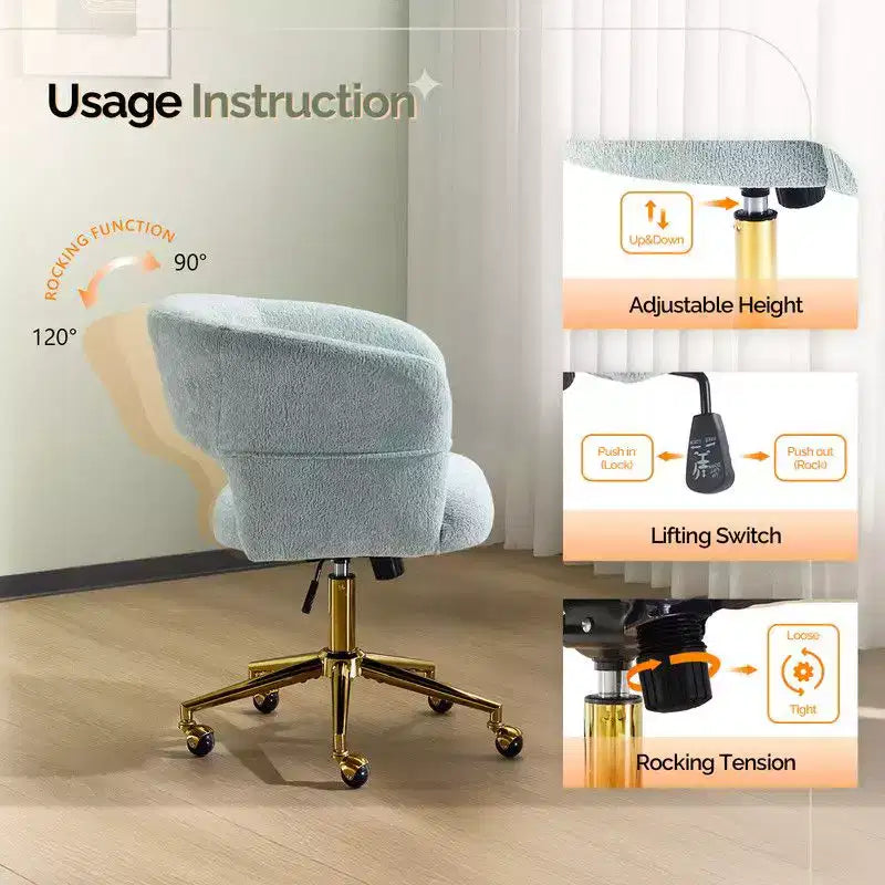 Karl Home | Fauteuil de bureau pivotant à dossier anneau en velours de 25,1 pouces