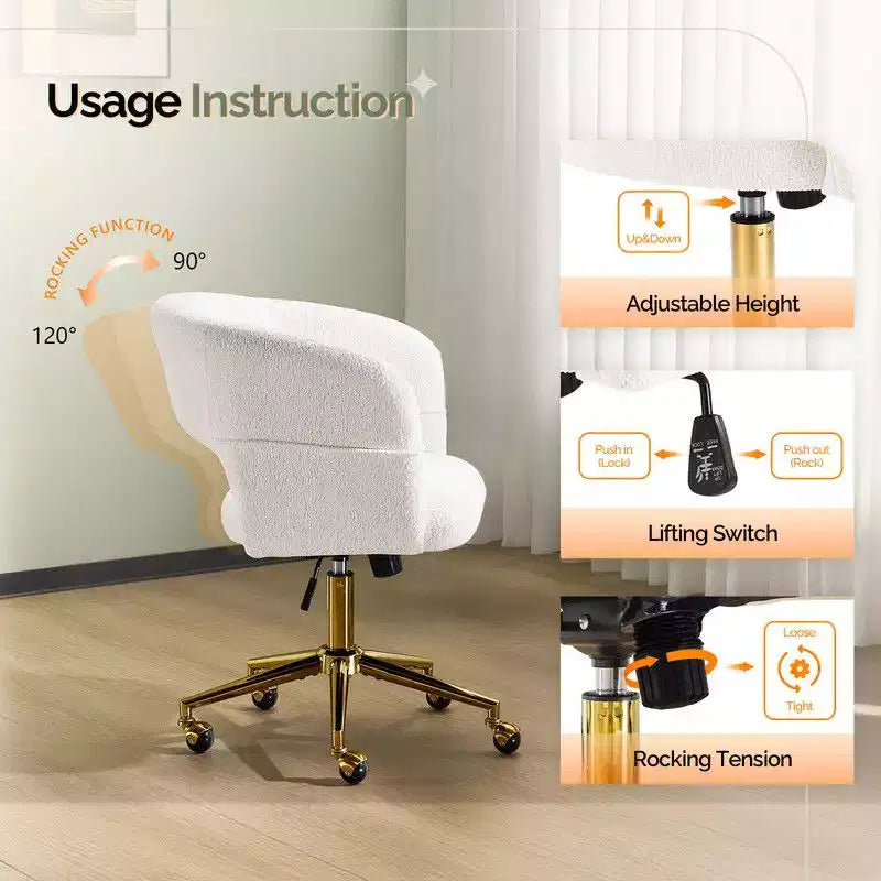 Karl Home | Fauteuil de bureau pivotant à dossier anneau en velours de 25,1 pouces