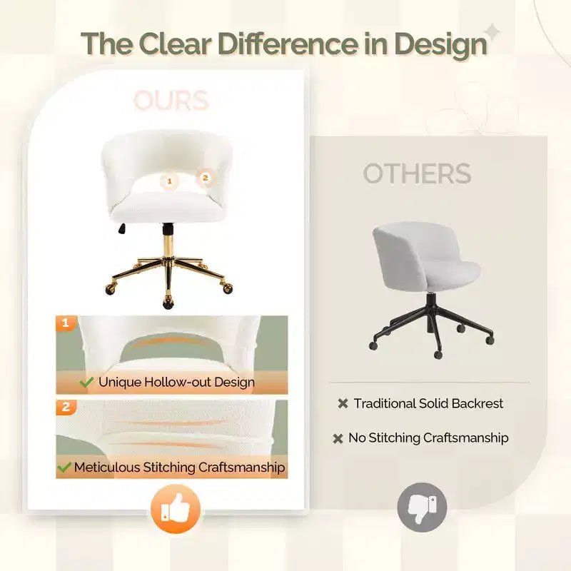 Karl Home | Fauteuil de bureau pivotant à dossier anneau en velours de 25,1 pouces
