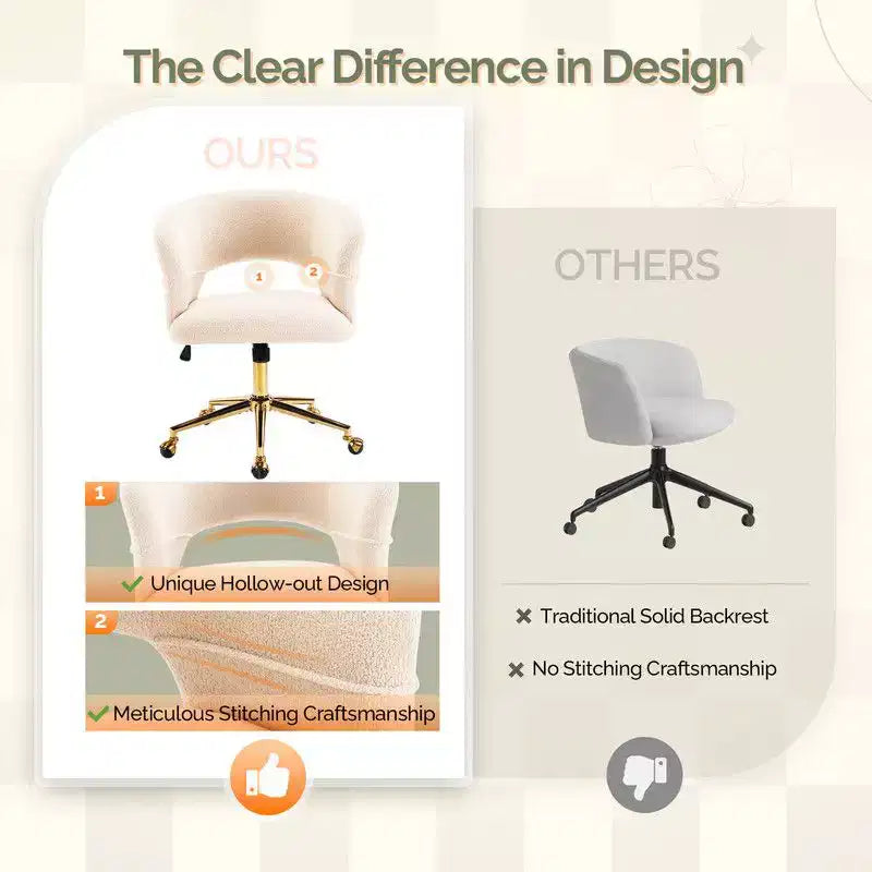 Karl Home | Fauteuil de bureau pivotant à dossier anneau en velours de 25,1 pouces