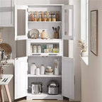 GustoWave Tall Bathroom Storage Cabinet with Glass Doors and Adjustable Shelf, Pantry Cabinet, Freestanding Cupboard Tall Cabinets for Laundry Room