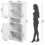 Meuble de rangement de salle de bain haut GustoWave avec portes en verre et étagère réglable, meuble de garde-manger, armoires hautes autoportantes pour buanderie