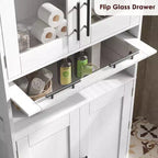 Meuble de rangement de salle de bain haut GustoWave avec portes en verre et étagère réglable, meuble de garde-manger, armoires hautes autoportantes pour buanderie