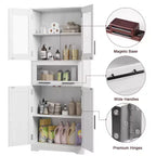 Meuble de rangement de salle de bain haut GustoWave avec portes en verre et étagère réglable, meuble de garde-manger, armoires hautes autoportantes pour buanderie