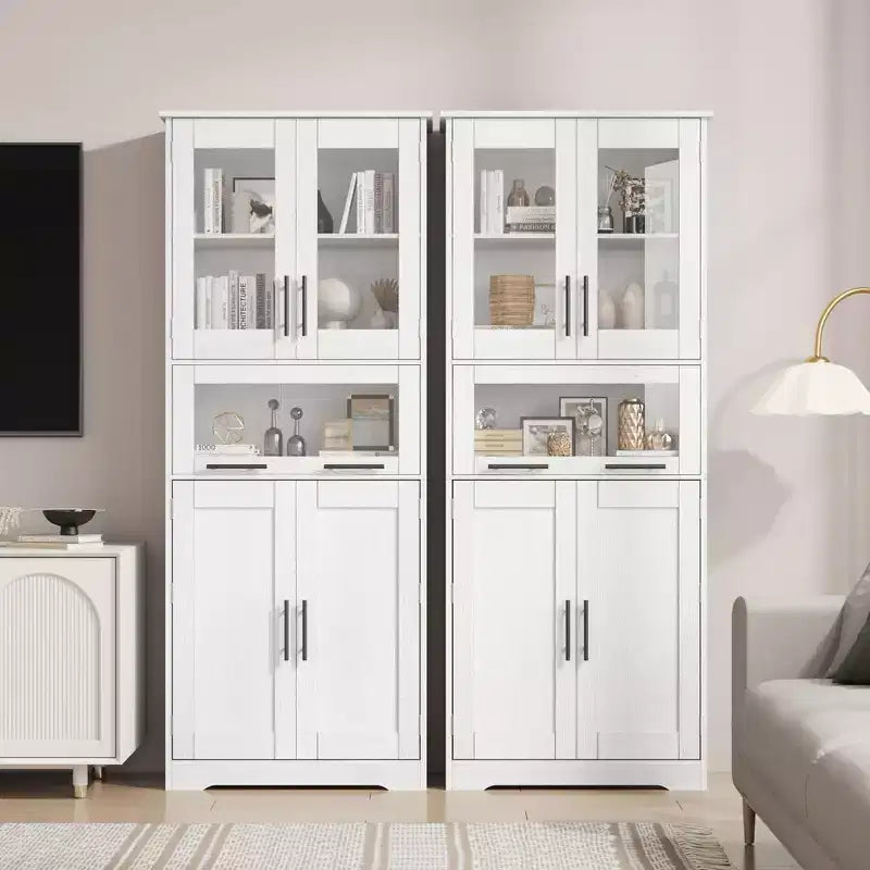 Meuble de rangement de salle de bain haut GustoWave avec portes en verre et étagère réglable, meuble de garde-manger, armoires hautes autoportantes pour buanderie