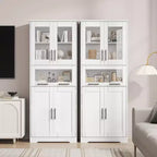 Meuble de rangement de salle de bain haut GustoWave avec portes en verre et étagère réglable, meuble de garde-manger, armoires hautes autoportantes pour buanderie