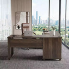 Bureau d'angle en L avec plateau relevable de 180 cm, tiroirs de rangement, caisson de classement et station de charge pratique, bureau d'ordinateur pour bureau à domicile, bureau de direction en bois