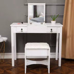 White Density Board Painted Two Drawers Flip-up Mirror Straight Legs Dressing Table Set