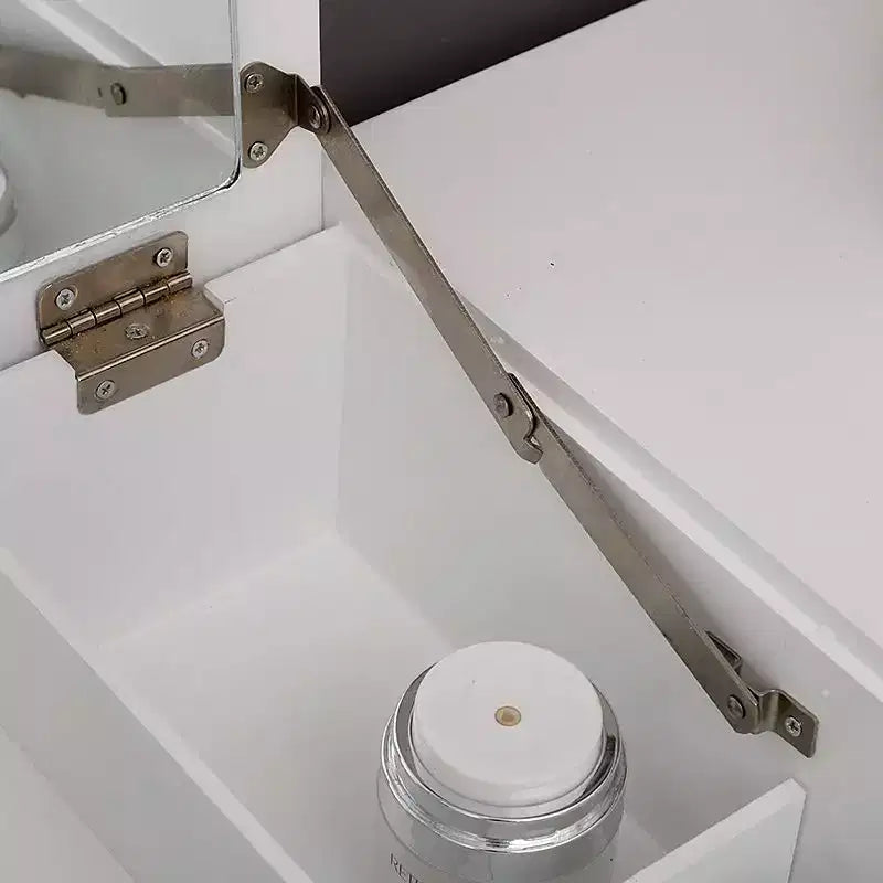 Coiffeuse deux tiroirs avec miroir relevable et pieds droits, peinte, en panneau de fibres de densité moyenne blanc