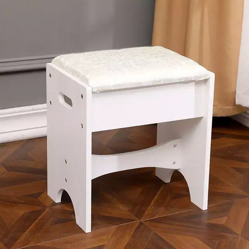 Coiffeuse deux tiroirs avec miroir relevable et pieds droits, peinte, en panneau de fibres de densité moyenne blanc