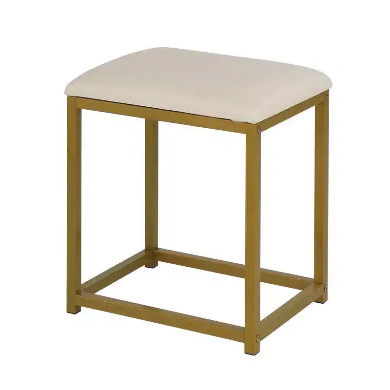 Table de toilette de luxe avec miroir, tiroirs, étagères, pieds en fer, ampoule dimmable, trois couleurs, panneau de particules en lin blanc