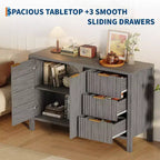 Meuble de rangement buffet cannelé de 47 pouces, support TV moderne, armoire de bar à café avec 3 tiroirs et 2 portes, crédence en bois pour salon, cuisine, entrée