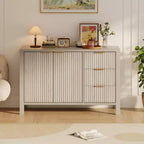 Meuble de rangement buffet cannelé de 47 pouces, support TV moderne, armoire de bar à café avec 3 tiroirs et 2 portes, crédence en bois pour salon, cuisine, entrée