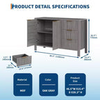 Meuble de rangement buffet cannelé de 47 pouces, support TV moderne, armoire de bar à café avec 3 tiroirs et 2 portes, crédence en bois pour salon, cuisine, entrée